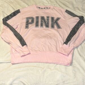 PINK Victoria's Secret Pale Pink Crewneck with Glitter Stripe Details
